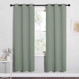 NICETOWN Bedroom Curtain Panels Blackout Draperies, Thermal Insulated Solid Grommet Blackout Curtains/Drapes (Greyish Green, 1 Pair, 34 by 72-inch)