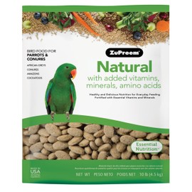 ZuPreem Natural Bird Food, Bird Feed Pellets for Parrot, Conure, Caique, African Grey, Eclectus, Small Cockatoo, Core Nutrition, Made in USA, Added Vitamins, Parrot Food, (M/L, 10 lb Bag)