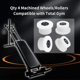Qty.4 Machined Wheels/Rollers Compatible Total Gym Replacement, Fits Models 1000,1100,1400,1500,1600,1700,1800,1900,Achiever,Force,Gold,Max,Platinum,Platinum Plus,Pro,Supra, Supreme,Ultima,Ultra,XLI