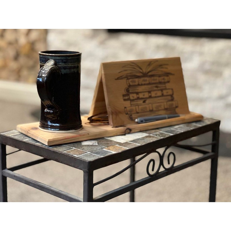 Book Valet Large Book Holder Solid Cedar with Cup Holder