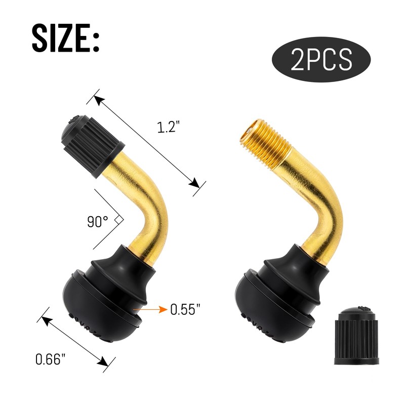 PaoWin 2-Pcs PVR60/PVR70 Valve Stem Bent 90 Degree Angled, Brass