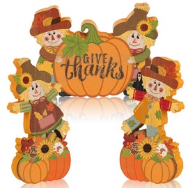 Ferraycle 3 Pcs Thanksgiving Scarecrow Decor Fall Decor Farmhouse Sign Rustic Tiered Tray Decorations Table Centerpieces Standing Pumpkin Turkey Wooden Block Sign for Home Kitchen (Cute)