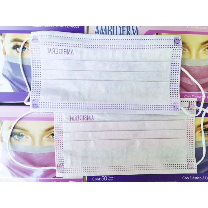 Cubrebocas Ambiderm Rosa Morado Lila Mujer 200pz Doctora