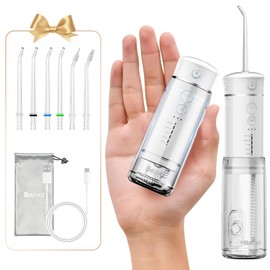 Bezvoi Irrigador Bucal Mini Inalámbrico Portátil 5 Modos, Depósito Telescópico, 6 Puntas, Resistente Al Agua Ipx7, Ideal Para Limpieza Dental, Encías