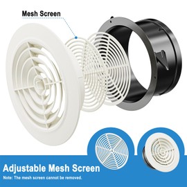 Hon&Guan 150 mm Ventilation Grille, Adjustable Air Flow Outlet, ABS Exhaust Grille, Round, Ventilation Grille for Ventilation for Bathroom, Office, Kitchen, Living Room, White