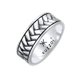Kuzzoi Men's Ring Oxidised Band Ring Solid (7 mm) in 925 Sterling Silver, Vintage Men's Jewellery Accessory with Braid Structure, Distinctive Ring for Men in Ring Size 60-66, 0601512921, Sterling
