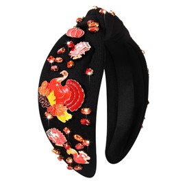 JERTOCLE Thanksgiving Headband Accessories for Women Fall Pumpkin Maple Leaf Headband Tweed Crystal Knotted Head Band Autumn Thanksgiving Costume Outfits (Turkey)