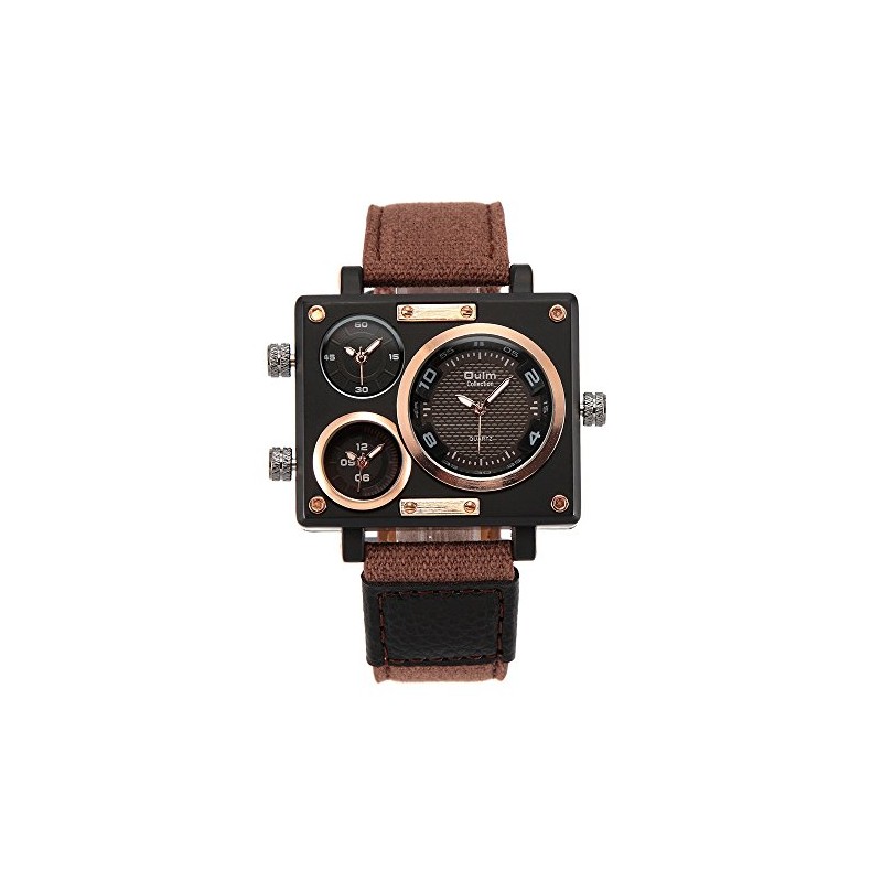 Oulm 3595 Mens Watch Analog Coffee Leather Strap 3 Sub-dials