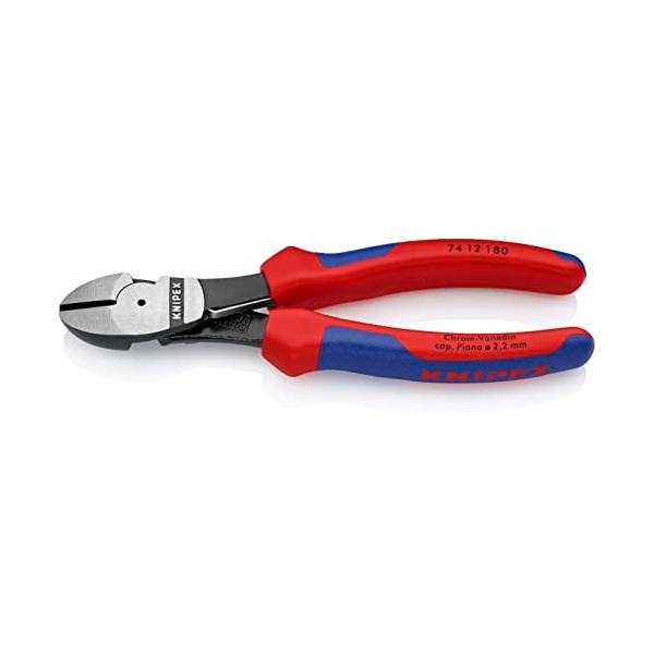 Knipex High Leverage Diagonal Cutter black atramentized, with multi-component grips 180 mm 74 12 180
