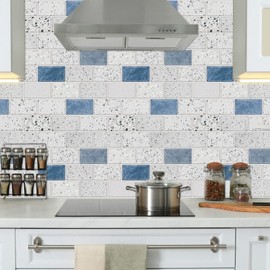 URCOLOR 10-Sheet Stick on Backsplash for Kitchen,12"x12" Peel and Stick Self Adhesive Wall Tiles Back Splashes for Bathroom Blue