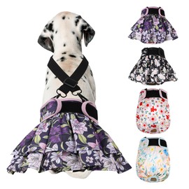 Washable Female Dog Diapers (4 Pack+1 Suspenders), Reusable Female Girl Doggy Doggie Puppy Wraps Panties Belly Band for Pet Heat Period Pooping Peeing Potty Training Incontinence Marking Flower XLarge