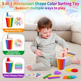 FCSONU Toddlers Montessori Toys for 1 2 3 Year Old Boys Girls, Learning Color Shape Sorting Toys for Ages 2-4 Kid, Sensory Toys for Toddlers 1-3, Birthday for Baby 12-18 Months Old