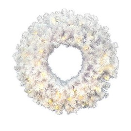 Vickerman 24" Crystal White Spruce Artificial Christmas Wreath, Warm White LED Mini Lights - Faux Spruce Christmas Wreath - Seasonal Indoor Home Decor