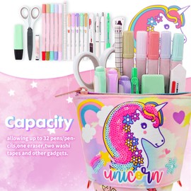 PinkSheep Cute Telescopic Pencil Pen Holder Case, Stand-up Retractable Transformer Pouch Colorful Organizer, Dual-Use Canvas Storage Stationery Bags with Zipper for Kids Students Office