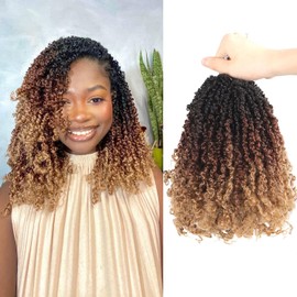 Datanala Yanky Twists Crochet Braiding Hair 10Inch 8 Packs 30Roots/Pack Crochet Hair with Curls Bohemian Passion Twists Crochet Hair Pre-looped Curly Hair Extensions for Women (1B/30/27#, 10 Inch)