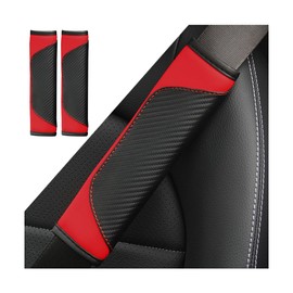 LKAHG 2PCS Car Seatbelt Pads, Auto Shoulder Belt Seatbelt Shoulder Strap Covers, Carbon Fibre Leather Vehicle Interior Seat Belt Comfort Guard Accessories, Universal for RV, SUV, Truck (Black/Red)
