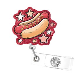 4th of July Badge Reel,Fun Hot Dog Acrylic Badge for ID Card,250th Patriotic Telescoping Retractable Badge Holder Alligator Clip Accessories for Nurse,Medical Worker,Nursing Student,Teacher