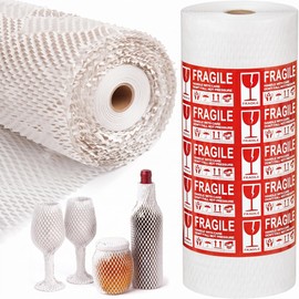 Honeycomb Packing Paper | 15"x197' Heavy Duty Moving & Shipping Paper with Fragile Stickers, Eco-Friendly Recyclable Cushioning Wrap for Furniture, Fragile Items, Gift Packaging & DIY Crafts (White)