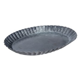 The Country House Collection Rustic Galvanized Metal Oval Pan Candle Holder,Silver,7"L x 5"W x 0.5"H