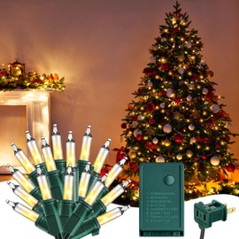 Meonum Chasing Christmas Lights, 8 Function Controller 280 Clear Mini Bulbs Green Wire Indoor String Lights, 66.5 Feet Long Holiday Decor, String Lights for Christmas Tree (Warm White)