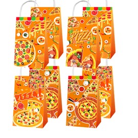SWZMBFA 12 Pcs Pizza Party Bags Pizza Party Decorations Pizza Portable Gift Candy Goodie Treat Paper Bags for Pizza Birthday Party Supplies