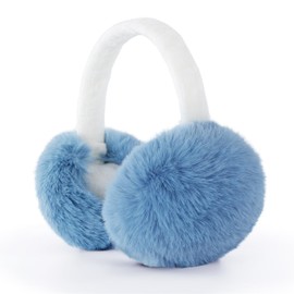 GNEGNI Kids Fluffy Ear Muffs Foldable Winter Faux Fur Earmuffs Adjustable Ear Warmer Cover Outdoor Earmuff for Girls Boys Blue
