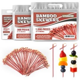 100 Pcs Red Bamboo Skewers 4.7" Decorative Cocktail Picks, Appetizers Toothpicks, Fancy Drinks Stirrers, Wooden Sticks, Charcuterie Garnish, Fruit Kabob, Martini & BBQ Party Food