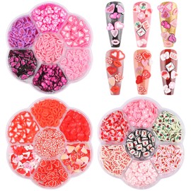 Valentine's Day Nail Art Sequins, Kalolary 3D Love, Lips, Roses Shape Polymer Clay Slices for Acrylic Nails Design Valentine's Day Party Decor（3 Boxes）