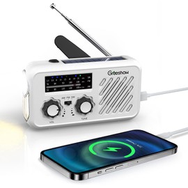 【Disaster Prevention Safety Association Recommended Certified Product】Greeshow Disaster Radio, Multi-functional Portable Radio, Hand Crank Charging & Solar Charging Compatible, SW/AM/FM Reception, LED