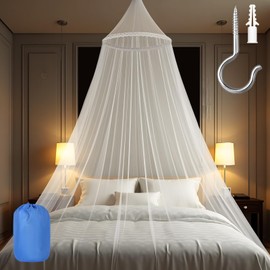 Mosquito Net for Bed - White Lace Canopy with Dome Design, Double/Queen Size Bed Netting, Breathable Mesh for Girls Bedroom & Travel - Includes Storage Bag & Easy Hang Kit (Lace Flower Pattern)