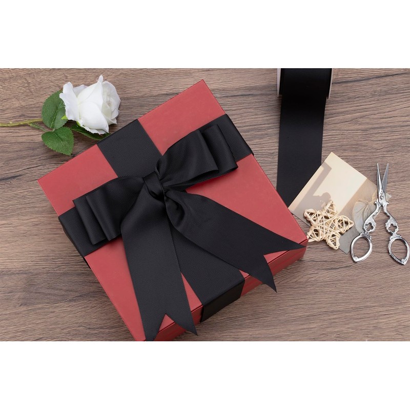 【Tekdeere】50mm Wide Solid Black Grosgrain Ribbon, Ideal for Gift Wrapping,