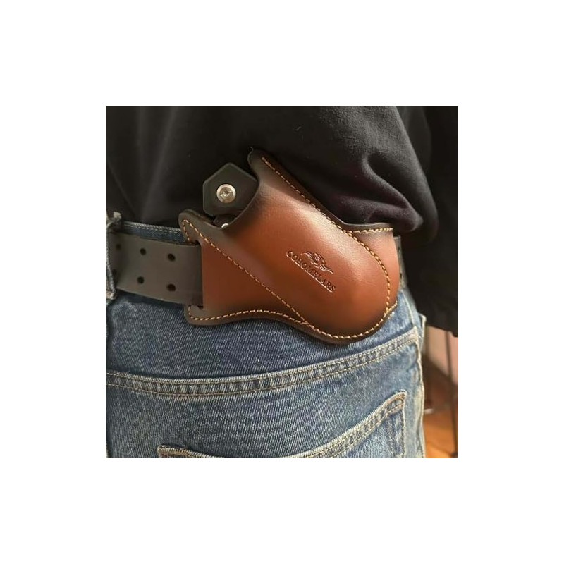 Leather Folding Knife Sheath for Belt, Horizontal Carry Brown Knife