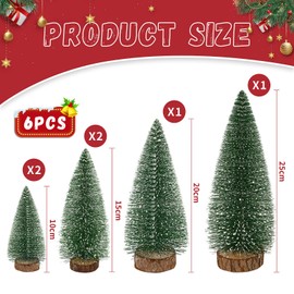Fuyuleyo 6Pcs Mini Christmas Tree Bottle Brush Trees, Miniature Snow Frosted Sisal Christmas Trees Artificial Small Tabletop Xmas Trees for Winter Ornaments Christmas Crafts Decorations