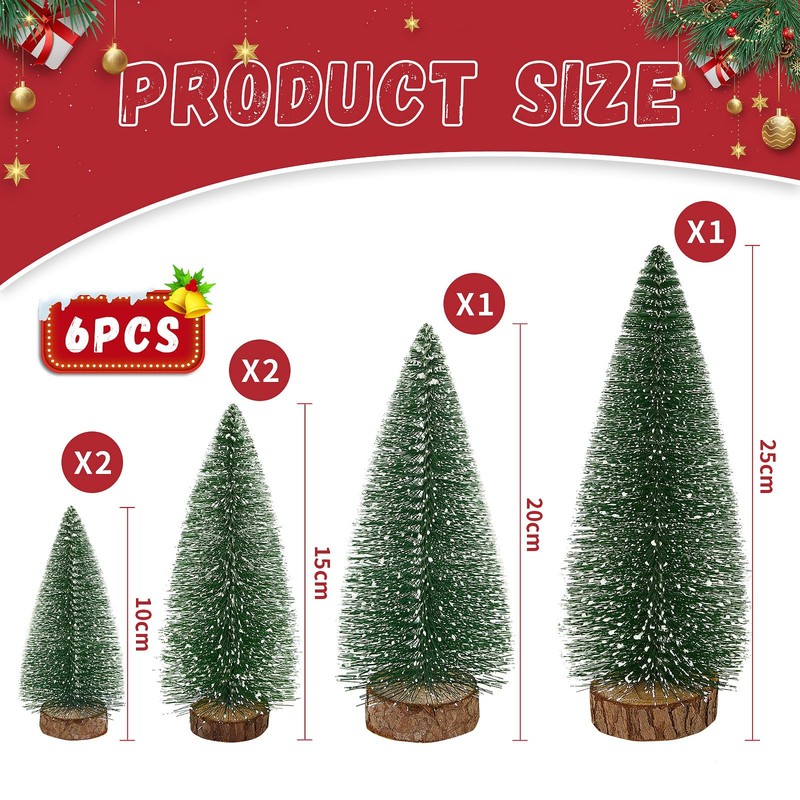 Fuyuleyo 6Pcs Mini Christmas Tree Bottle Brush Trees, Miniature Snow