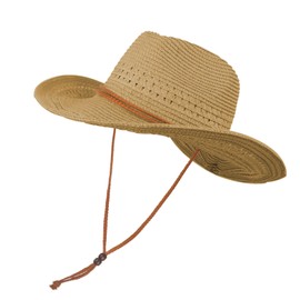 Straw Western Cowboy Hat for Men Women UV Protection Wide Brim Straw Sun Hats Vintage (US, Alpha, One Size, Khaki)
