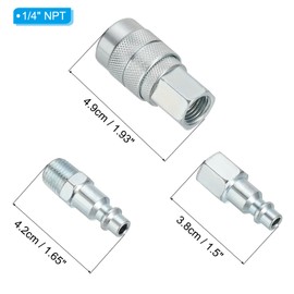 PATIKIL 1/4" Air Hose Fittings Set, 300PSI High Flow 1 Pcs Industrial Type Coupler with 1/4" NPT, 2PCS Plugs with 1/4" NPT for Automotive Industry Air Compressors Mechanical, Silver