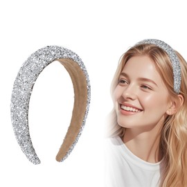 Glitzer Haarreif Haarreifen Damen Glitzer, Haarreifen Damen Elegant, Strass Haarreif Breit, Haarband Stirnbänder für Frauen Mädchen Geburtstagsgeschenk Hochzeit Braut Haarschmuck (Silber)