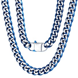 YAMI 10mm/12mm Miami Curb Cuban Link Chain for Men Women, Solid 316L Stainless Steel Two Tone Blue/18K Gold/Black Plated Mens Necklace Chain Length 18"/20"/22"/24"/26"