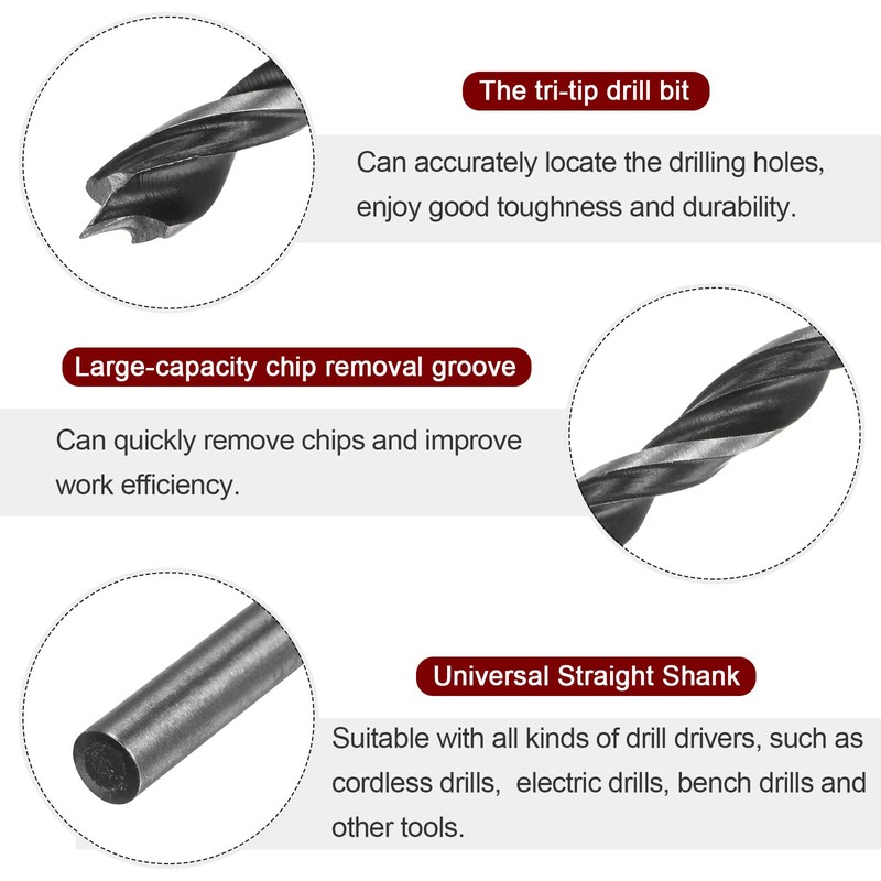 HARFINGTON 3pcs Brad Point Drill Bits 4.5mm(3/8") Dia Straight Round