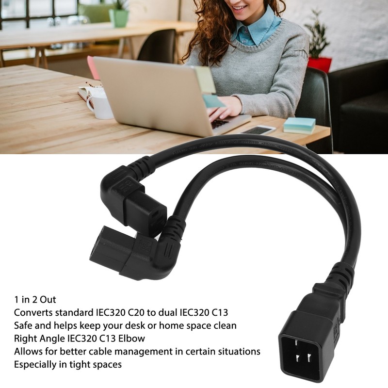 IEC320 C20 to Dual C13 Cord 1 in 2 Out