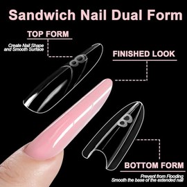 Allstarry Moldes dobles para uñas tipo sándwich, moldes dobles reutilizables tipo sándwich, 240 piezas, 15 tamaños, extensiones de uñas redondas y alm