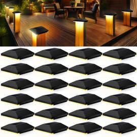 VIHOSE 24 Pack 4x4 Solar Post Cap Lights Outdoor Waterproof Fence Post Lights Solar Powered for Vinyl Wooden Deck Outside Garden Patio Backyard Stair Railing(Black)
