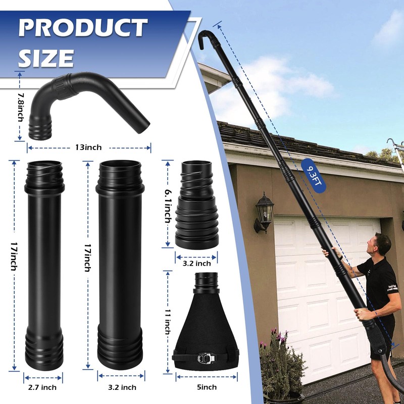 Buzzlett Universal Gutter Cleaning Kit for Leaf Blowers, 9.3 Feet