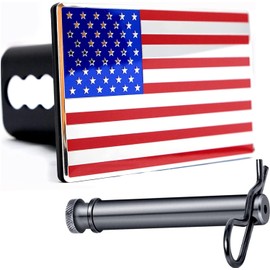 5"x3" American Black Flag Metal Hitch Cover (Fits 2.5" Receiver, Color)