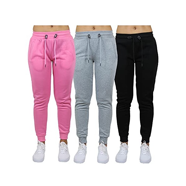 Galaxy by Harvic Basic 3 Pack – Women’s Active Fleece Jogger Sweatpants (Size: S-XL), Size Large, Black/Pink/Heather Grey