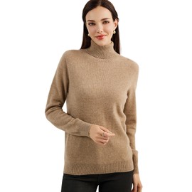 Chanyarn Women's 100% Pure Cashmere Sweater Turtleneck Long Sleeve Warm Soft 2024 Fall Winter Knit Pullover (Tan,L)