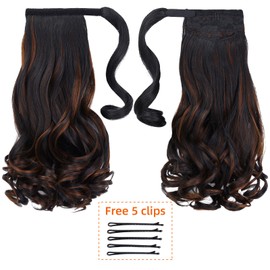 HSPCYGG Ponytail Extension Wavy Black Clip Ponytails 16" 4.2 Oz Wrap Around Synthetic Women Hair Extensions Del Pelo Look Real Girl Hair Piece Wig Fluffy Soft&Not Tangled