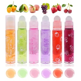 Baorder 6-Piece Roll-On Lip Gloss Set, Fruit Flavored Rollerball Lip Oil, Transparent Plumping Lip Gloss for Teenagers and Children, Non-Toxic Lip Makeup Set