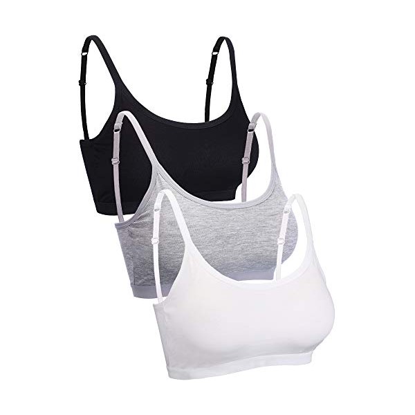 Mini Camisole Bra Wireless Padded Bra with Adjustable Straps for Women Girls Favors (Black White Grey, Small)