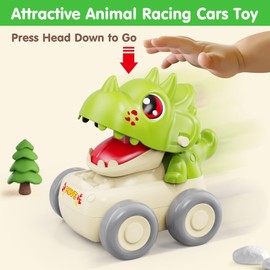 MOONTOY Baby Dinosaur Car Toys for 1 2 3 Year Old Boy Girl First Birthday Gift Dino Press and Go Animal Push Cars for Toddlers 1-3 Dinosaur Toys Kids 2-4 Outdoor Trucks Baby Toys 12-18 Months Ages 0-2